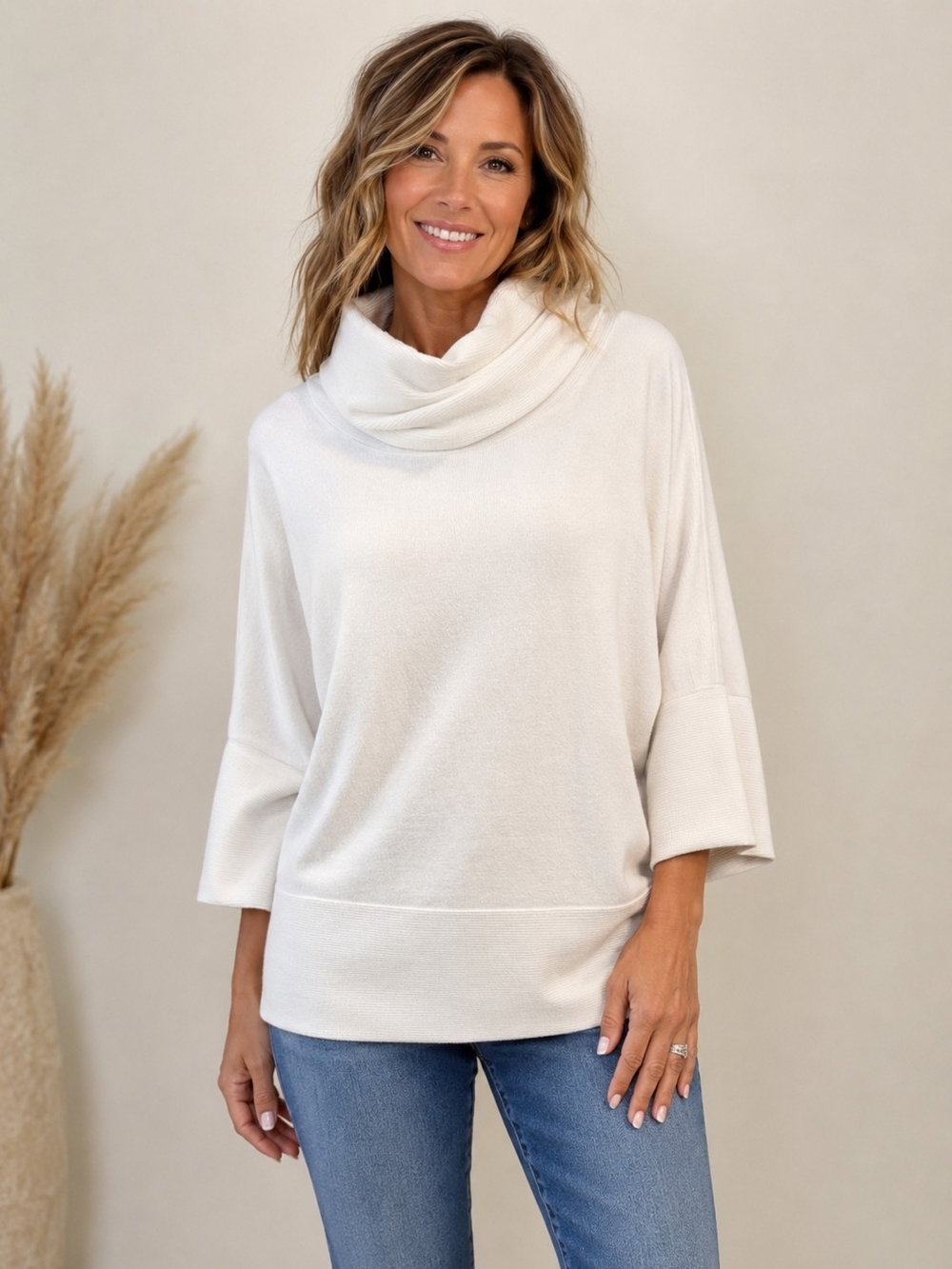 Joseph Ribkoff Off White Cowl Neck Oversized Sweater Size XS